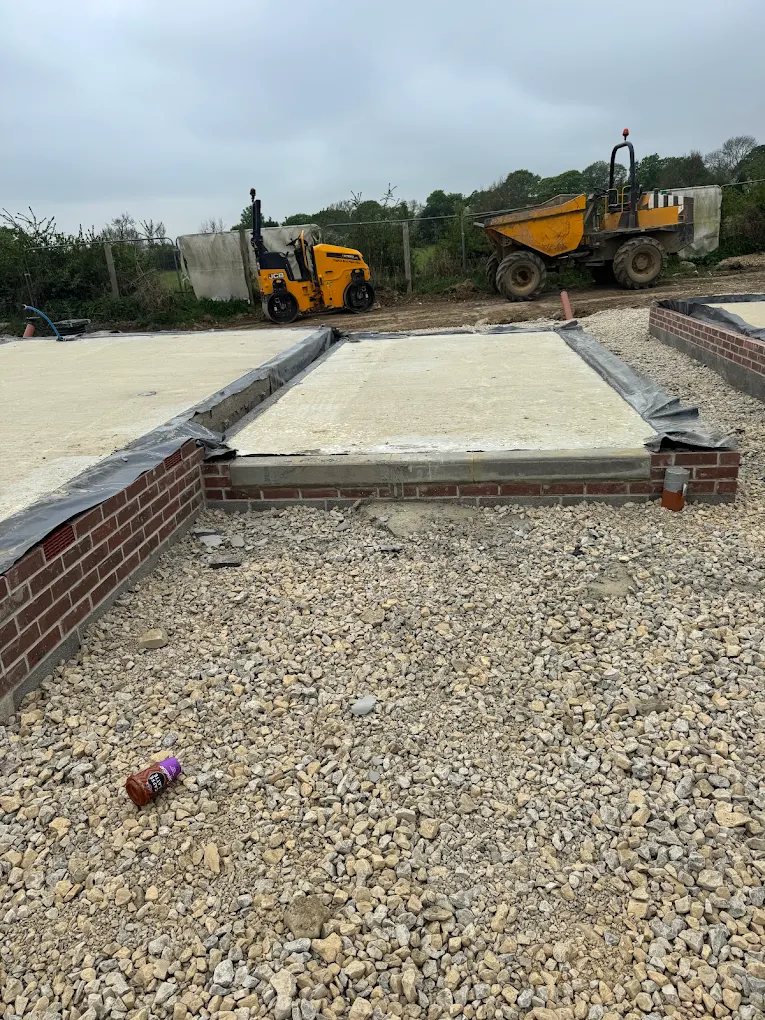 Foundation slabs and sub-base preparation on a development site